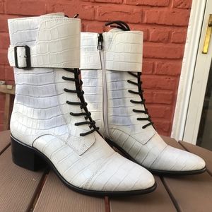 M4D3 White Croc Leather Booties